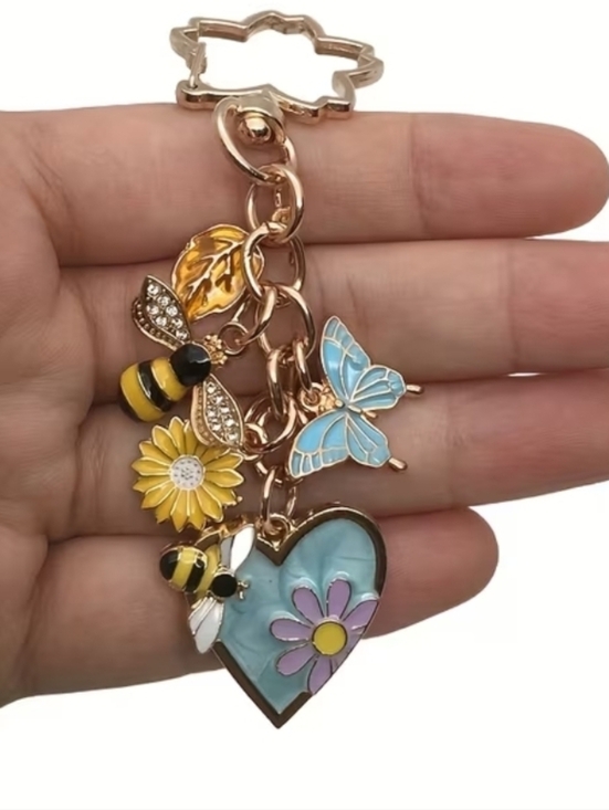 Hand Crafted Handbags - HANDMADE SUMMER THEME KEYCHAIN BEES BUTTERFLY FLOWER BAG ACCESSORY PINK OR BLUE